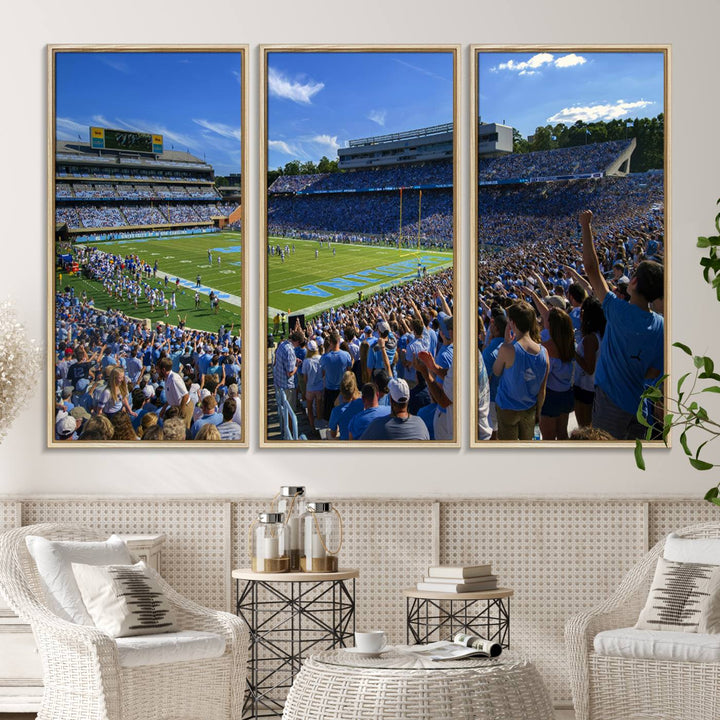 A University of North Carolina Tar Heels football stadium print on canvas.