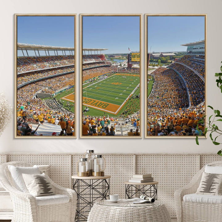 A high-res canvas captures a panoramic view of Waco McLane Stadium.