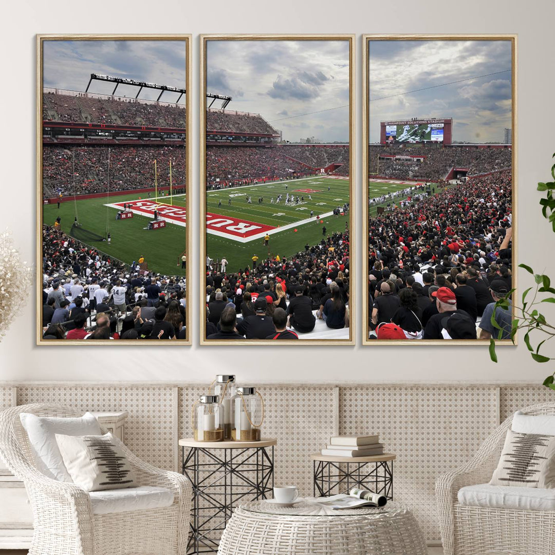 Premium canvas print depicting the Rutgers Scarlet Knights football at SHI Stadium, Piscataway.