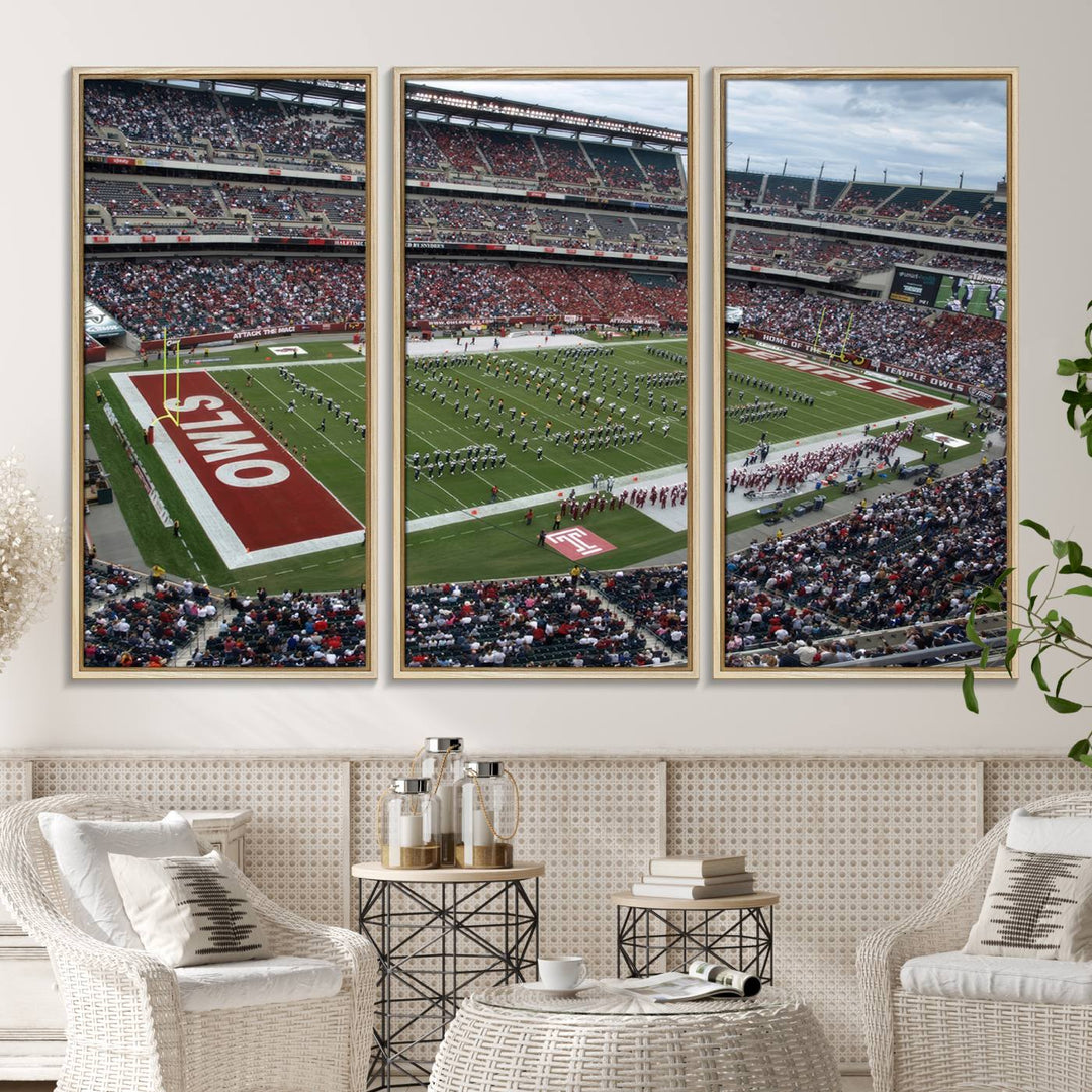 Aerial view wall art of Lincoln Financial Field during a Temple Owls game.