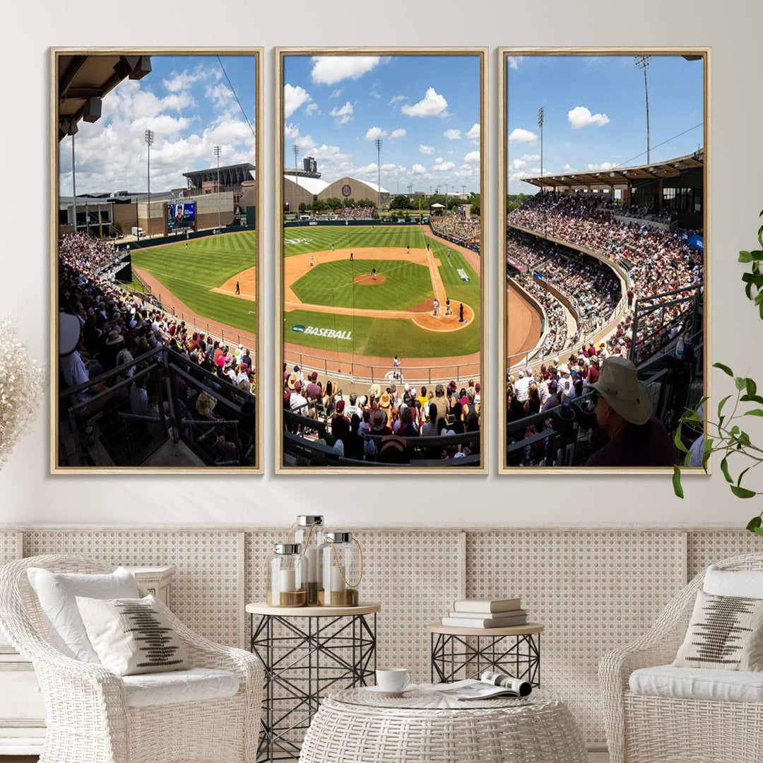 A baseball stadium under a blue sky, capturing the energy of The Texas A&M Aggies Athletics Kyle Field Wall Art.