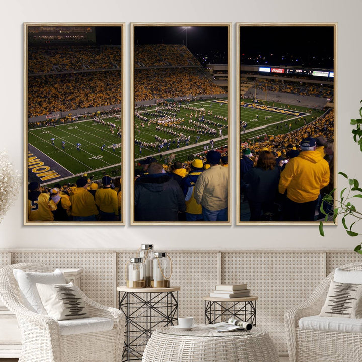 West Virginia Uni Mountaineers Football Canvas Wall Art Print.