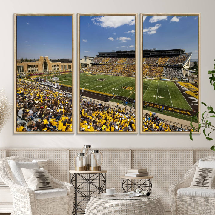 Aerial view of University of Wyoming Cowboys game at Jonah Field, perfect for a giclee canvas print.