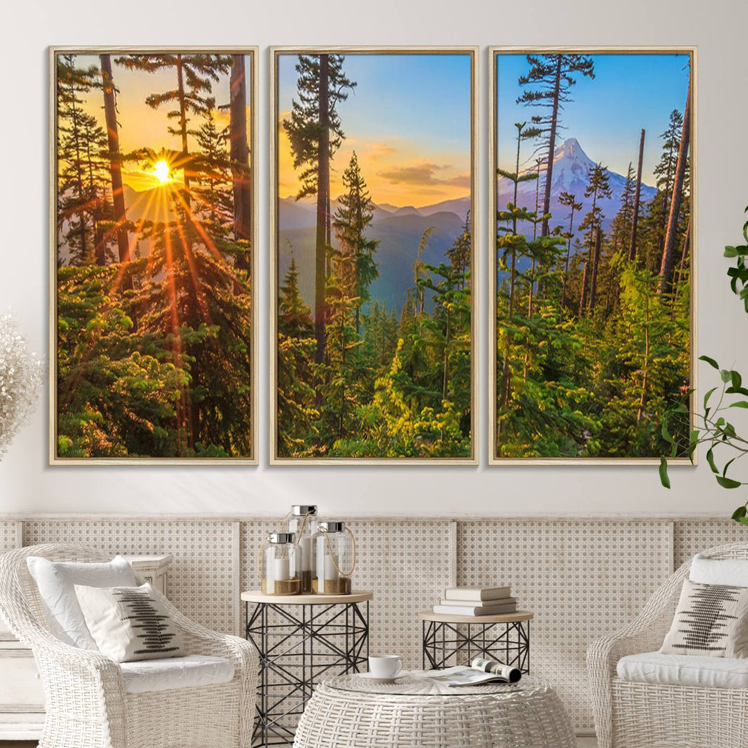 The kitchen features a Red Leaves on Trees landscape canvas print, perfect for nature lovers.