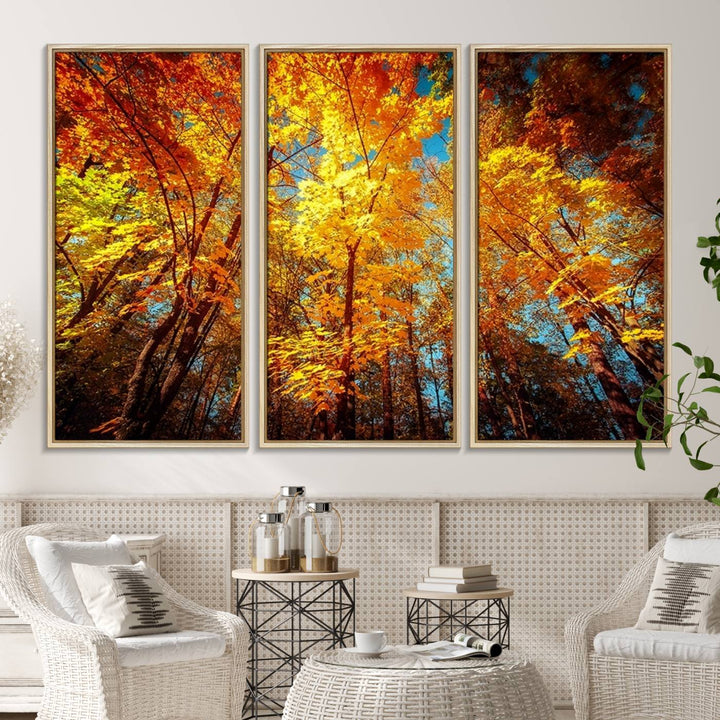 Forest View at Fall Wall Art hangs prominently, showcasing its beauty.