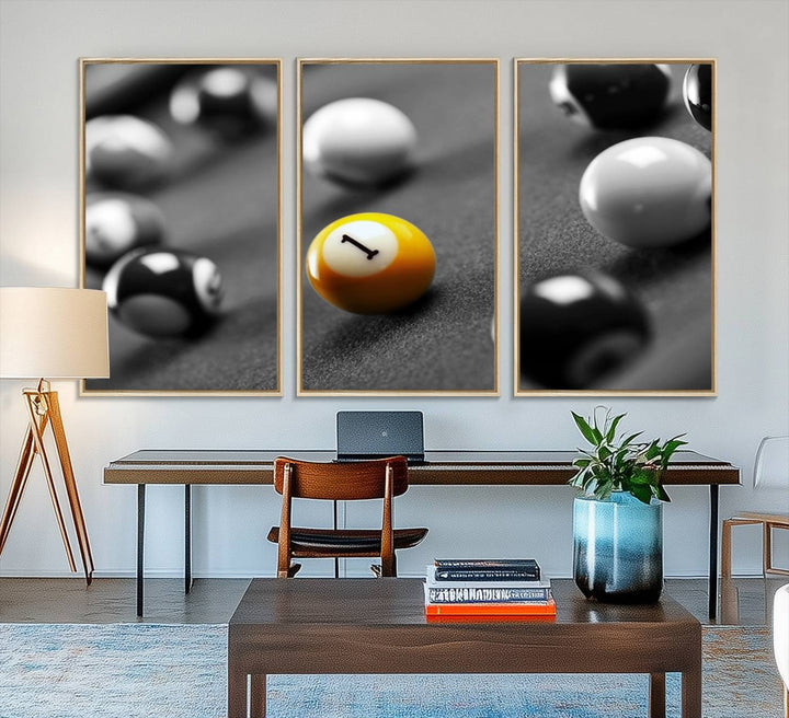 The Black and White Concept Billiard Balls Canvas Print elevates the space with museum-quality charm.