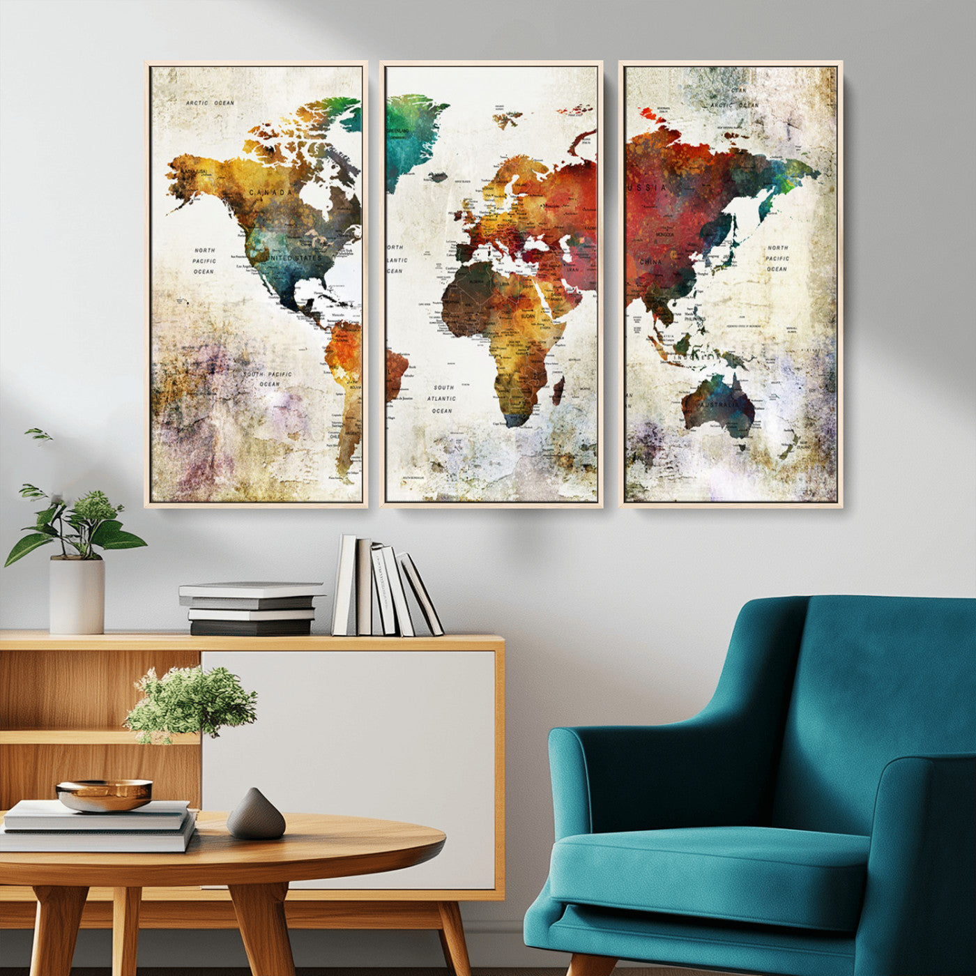 -Push Pin World Map Canvas Print – Framed Wall Art for Couples to Track Their Travels – Anniversary