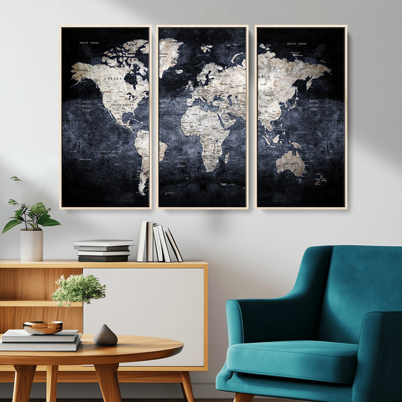 MGV-FC-48X32-3P - World Map Wall Art Canvas Print for Home and Office Decor