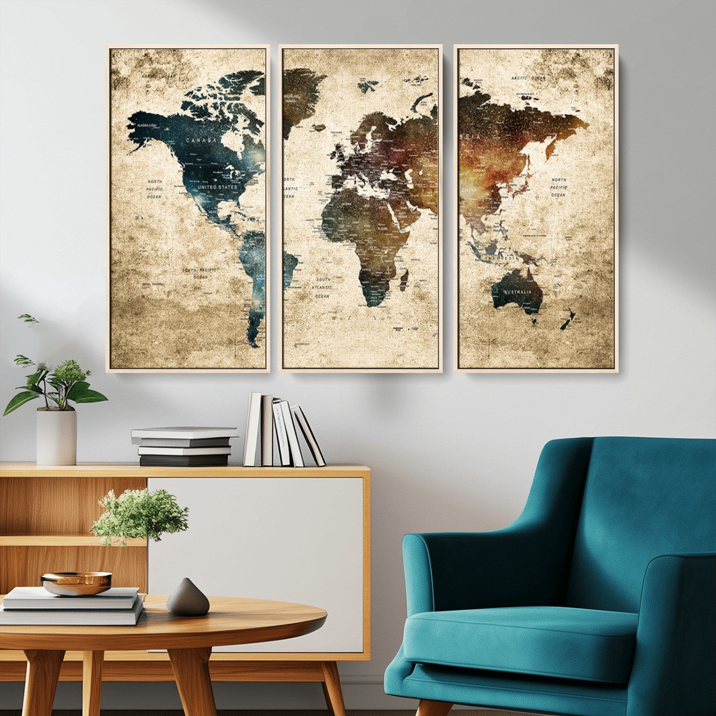 MGV-FC-48X32-3P - Push Pin World Map Canvas Print – Framed Wall Art for Couples to Track Their Travels – Anniversary