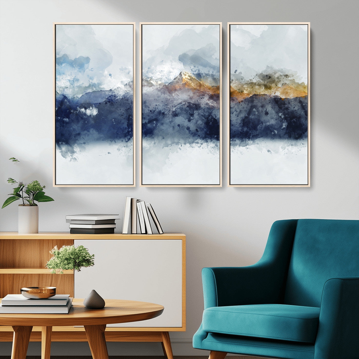 89149-MGV-CV-36X24-Abstract Mountain Range Art Canvas Print | 3 Panel Watercolor Landscape for Living Room, Office, or Bedroom | Large Ready-to-Hang Artwork