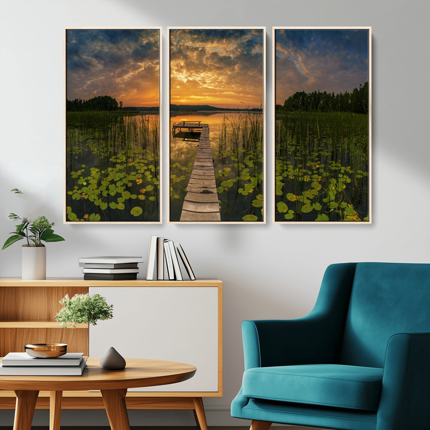 28103-MGV-FC-48X32-3P_Natural-Lake and Flower Wall Art Canvas Print
