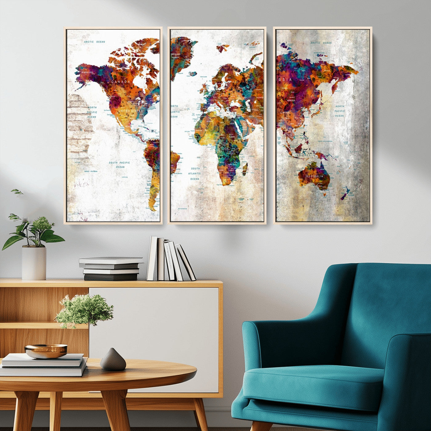 MGV-FC-48X32-3P - Push Pin World Map Canvas Print – Framed Wall Art for Couples to Track Their Travels – Anniversary