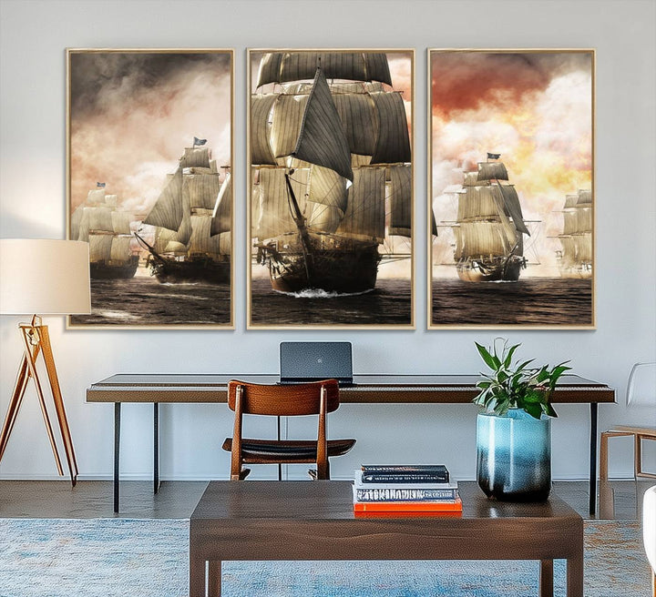 Pirate Fleet Canvas Print of ships at sea.