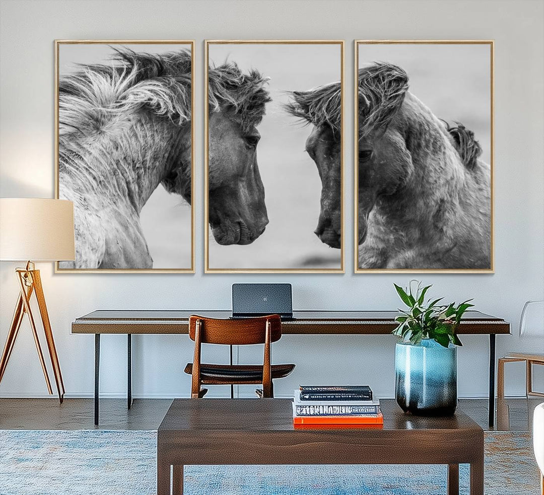 The White Horses Wall Art Canvas Print adorns the dining area wall.