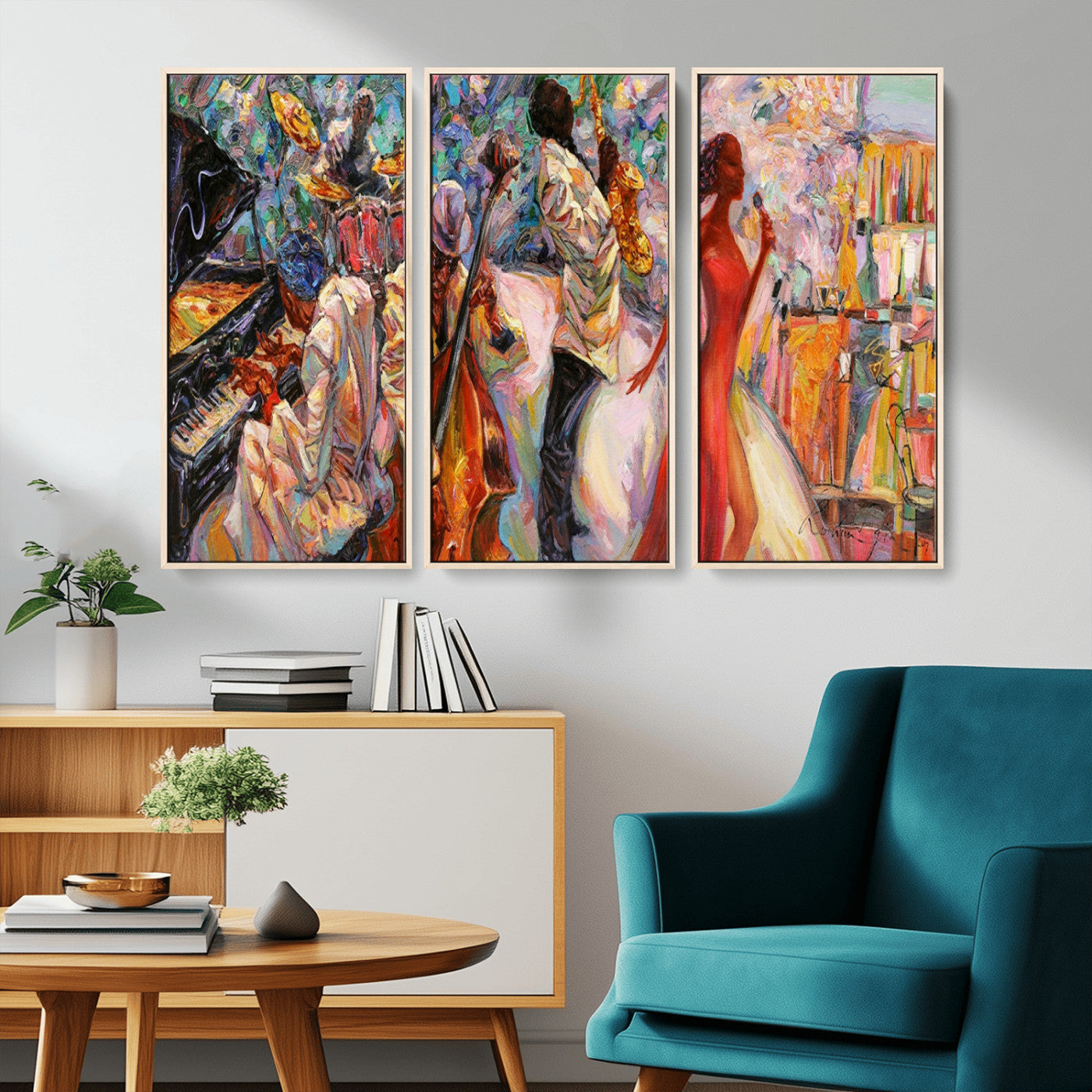 MGV-FC-48X32-3P - Abstract Afro American Jazz Canvas Wall Art | Music-Inspired Painting for Dining Room, Living Room,