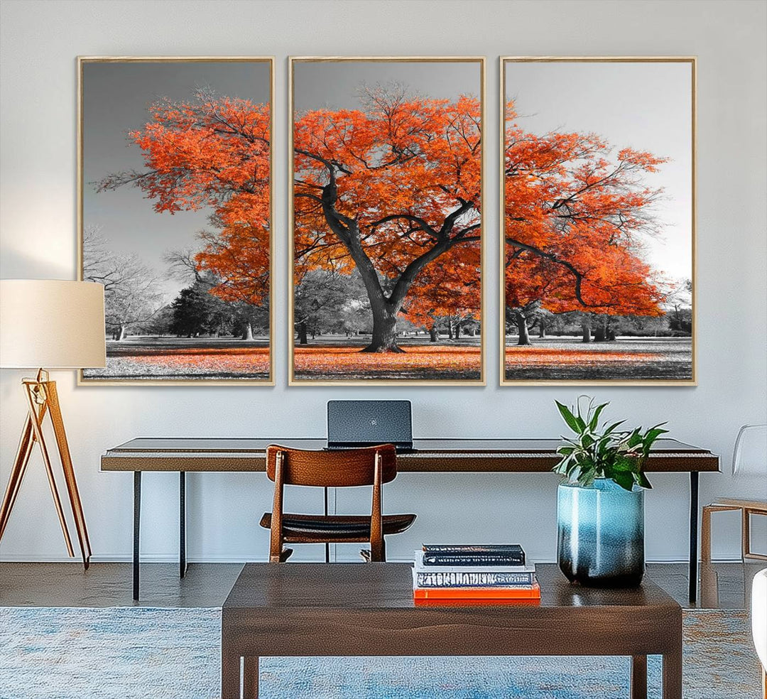 Orange Autumn Tree Canvas Wall Art Print: vibrant fall tree art on canvas.