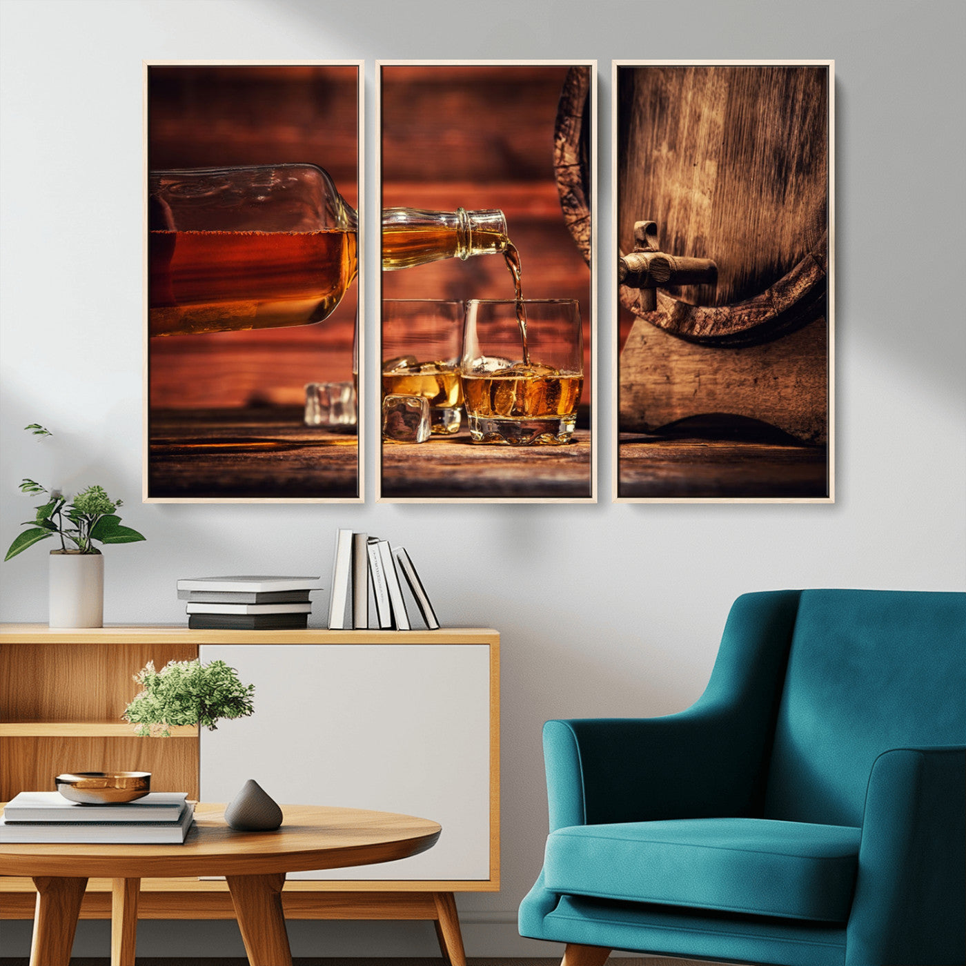 MGV-FC-48X32-3P - Whiskey and Cigar Canvas Wall Art | 3 Panel Bar Room Decor for Home Lounge, Office, or Man Cave |