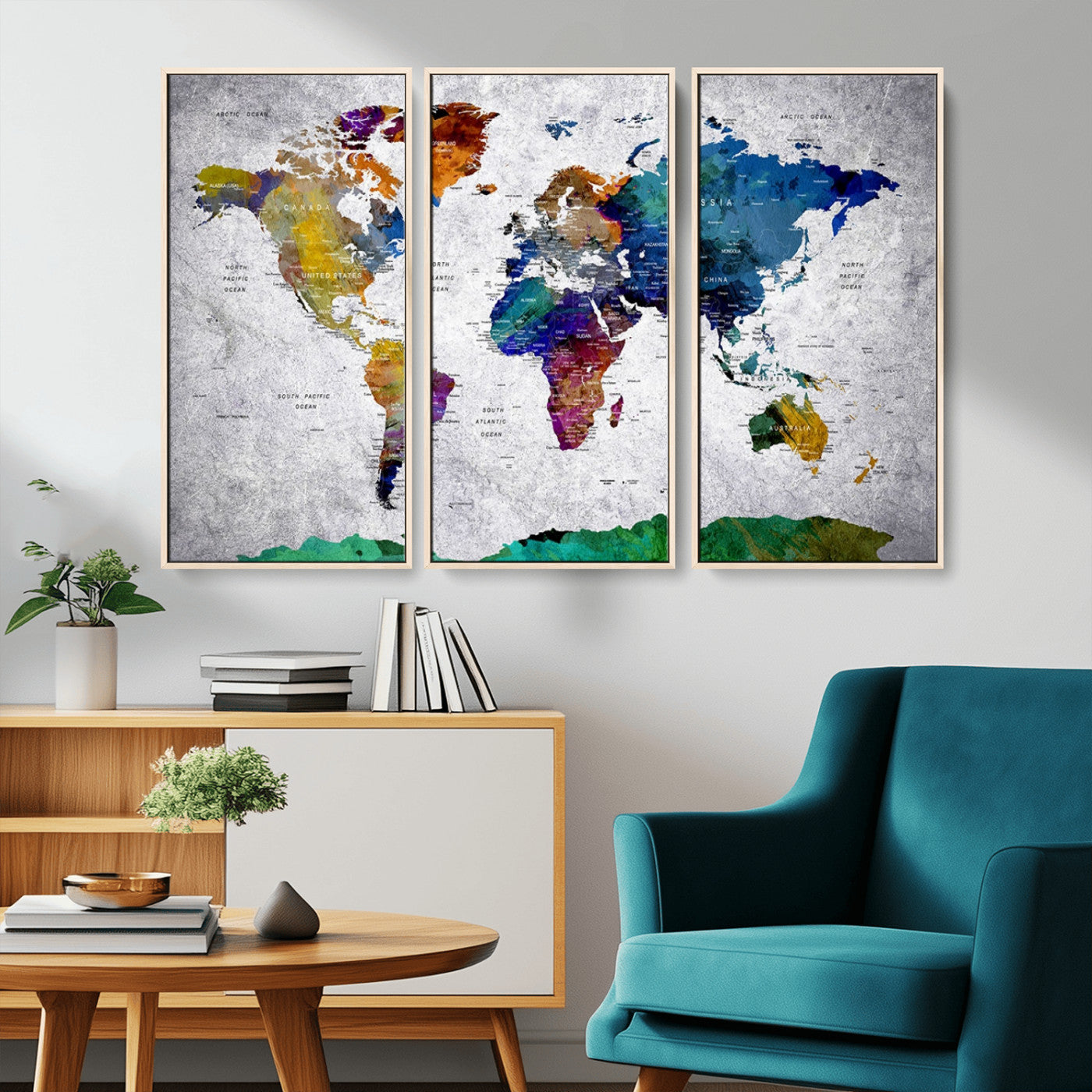 MGV-FC-48X32-3P - Push Pin World Map Canvas Print – Framed Wall Art for Couples to Track Their Travels – Anniversary