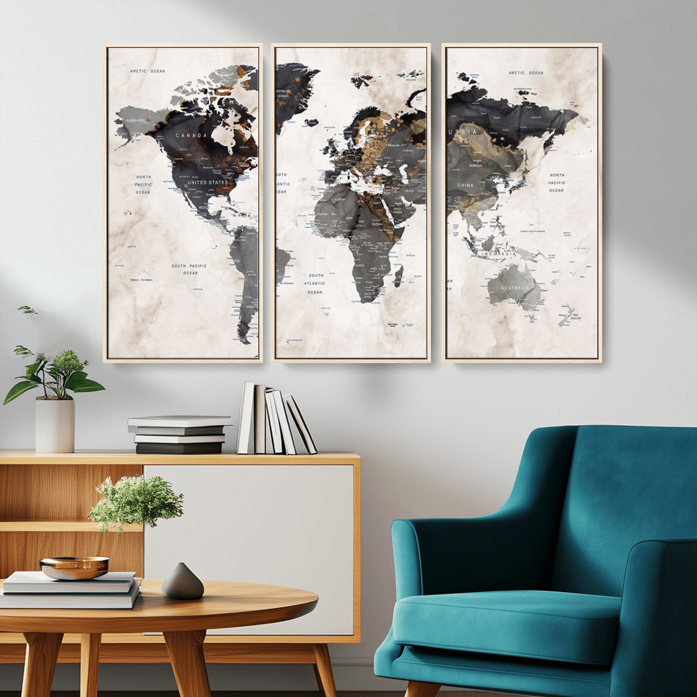 MGV-FC-48X32-3P - Push Pin World Map Canvas Print – Framed Wall Art for Couples to Track Their Travels – Anniversary