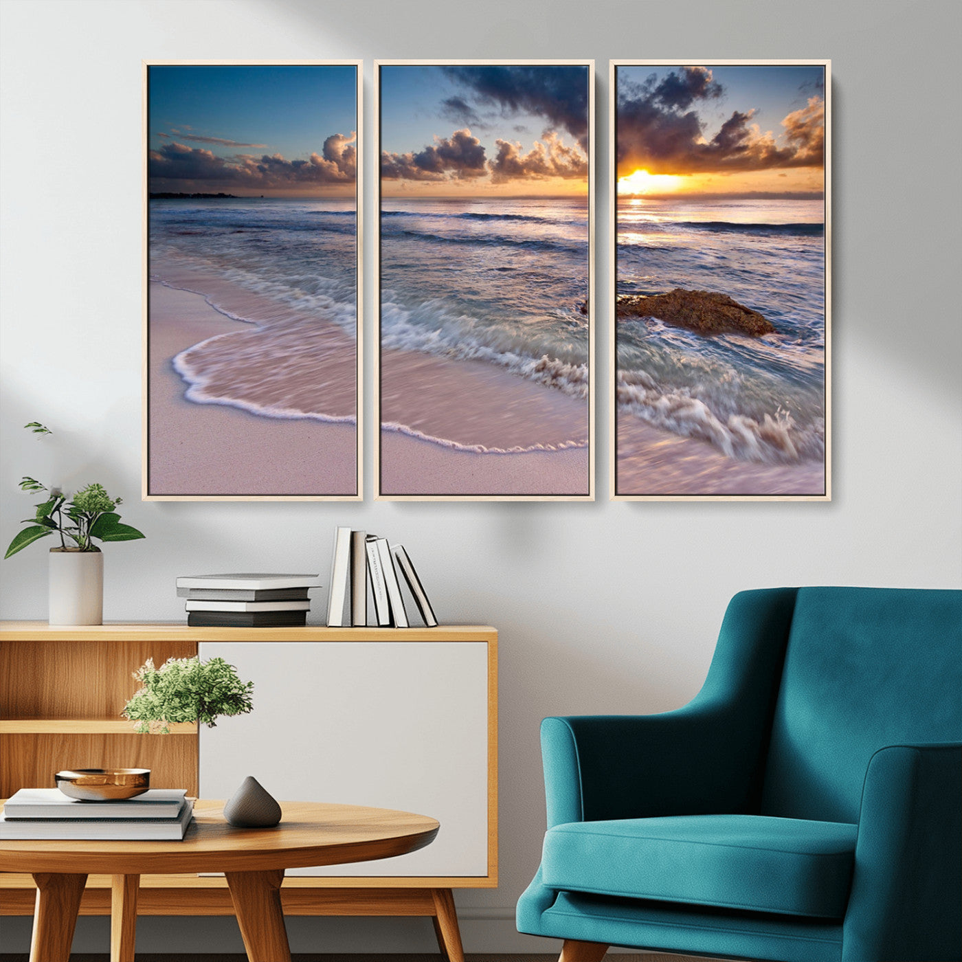 MGV-FC-48X32-3P - Sea Ocean Sunset Beach Wall Art Canvas Print
