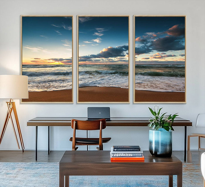 Ocean Beach Wall Art Canvas Print hangs prominently.