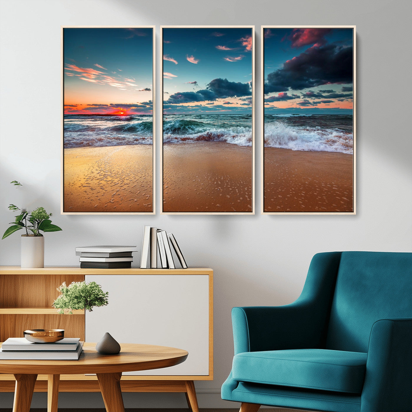 MGV-FC-48X32-3P - Sunset on Beach Wall Art Ocean Beach Canvas Print