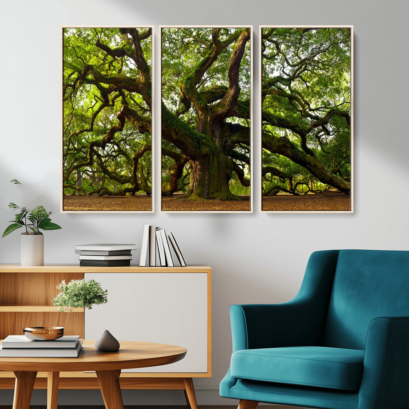 MGV-FC-48X32-3P - Angel Oak Tree Wall Art Canvas Print | Forest Tree Nature Photography Print on Canvas | Large Triptych Art for Living Room or Office Decor