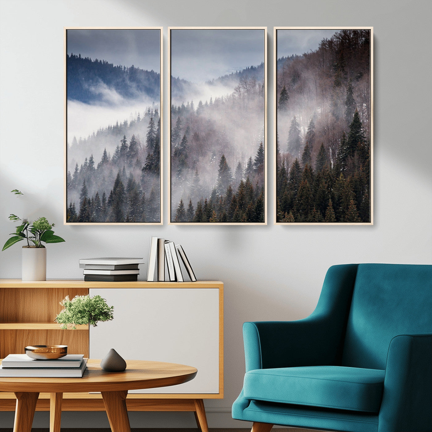 MGV-FC-48X32-3P - Beautiful Rising Fog in Winter Mountain Landscape - Framed Rising Fog in Winter Mountain Canvas