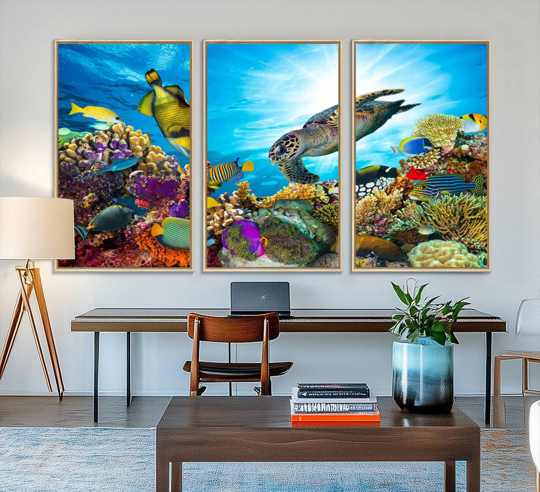 Aquatic Life Sea Turtles Fish Wall Art on canvas, perfect for adding a touch of marine beauty to your space.