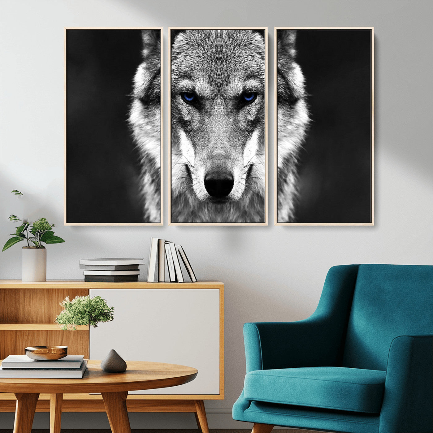 MGV-FC-48X32-3P - Black and White Wild Wolf Wall Art Canvas Print