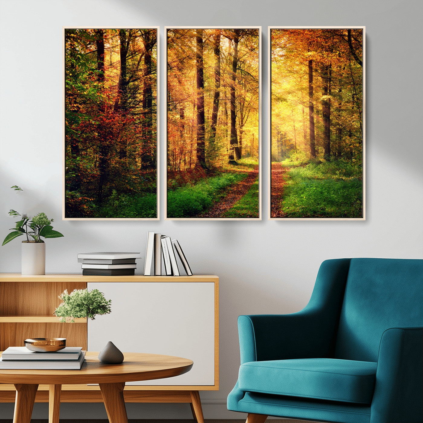 MGV-FC-48X32-3P - Forest Fall Wall Art Print - Sunlight Through Trees Wall Art Canvas Print