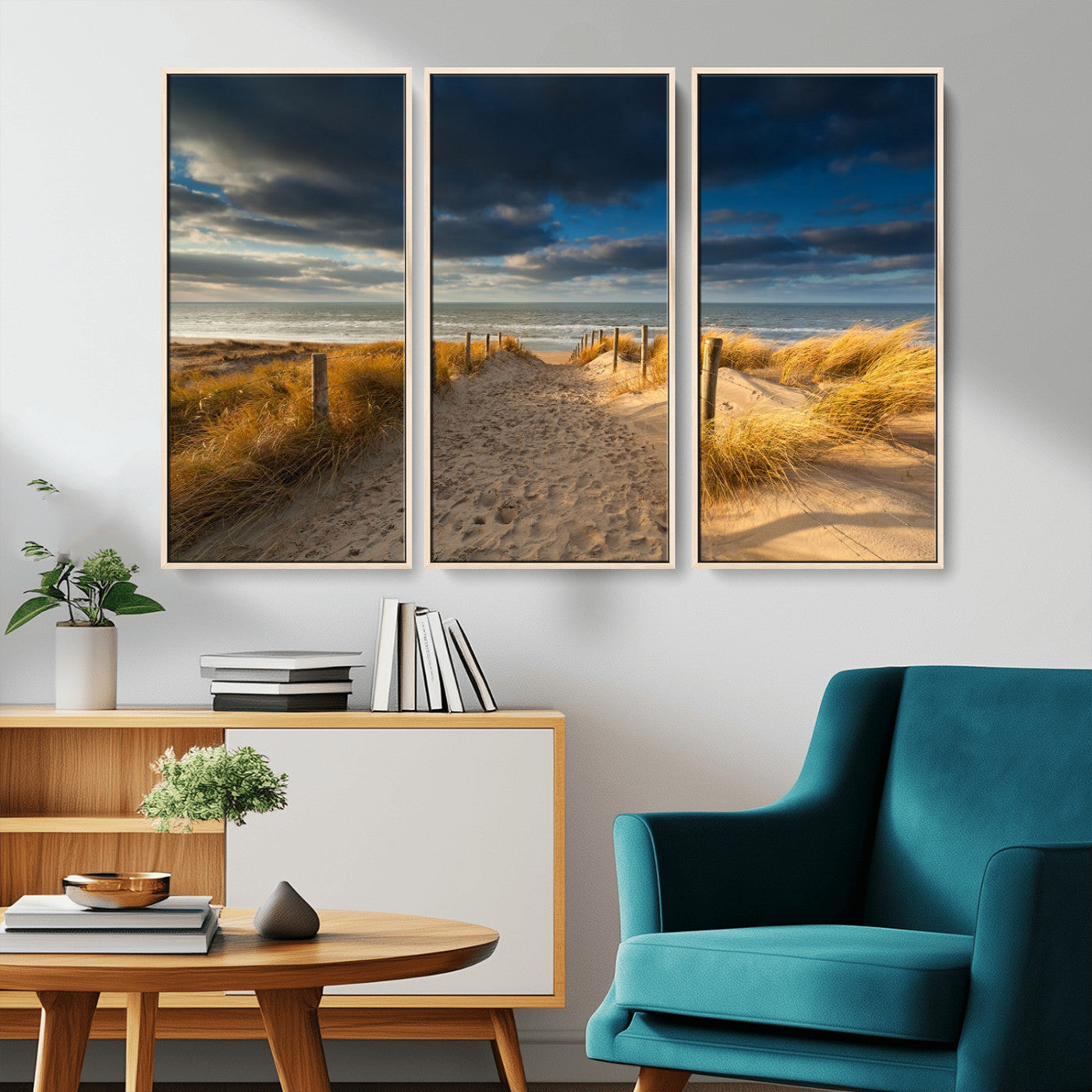 MGV-FC-48X32-3P - Ocean Beach Dark Clouds Wall Art Canvas Print