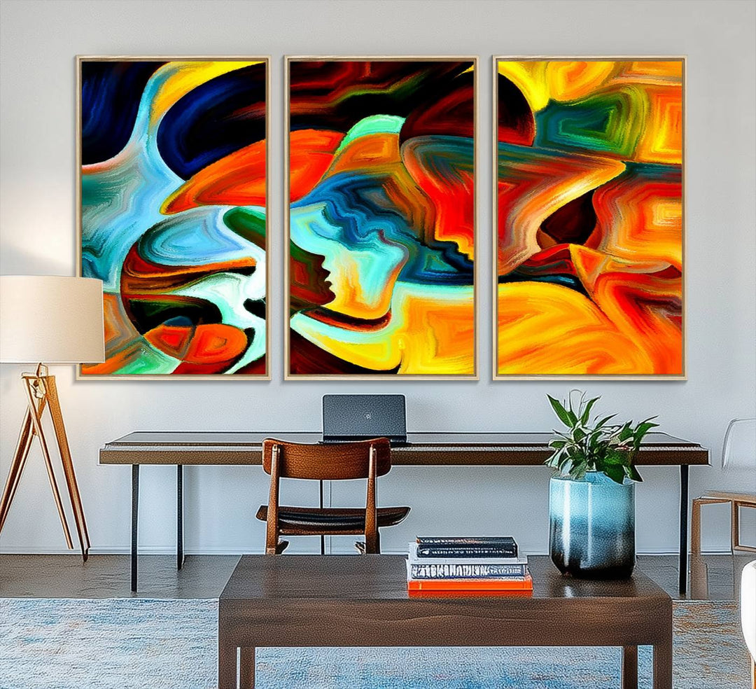 The kitchen wall features the Human Love Figures Abstract Wall Art Canvas Print.