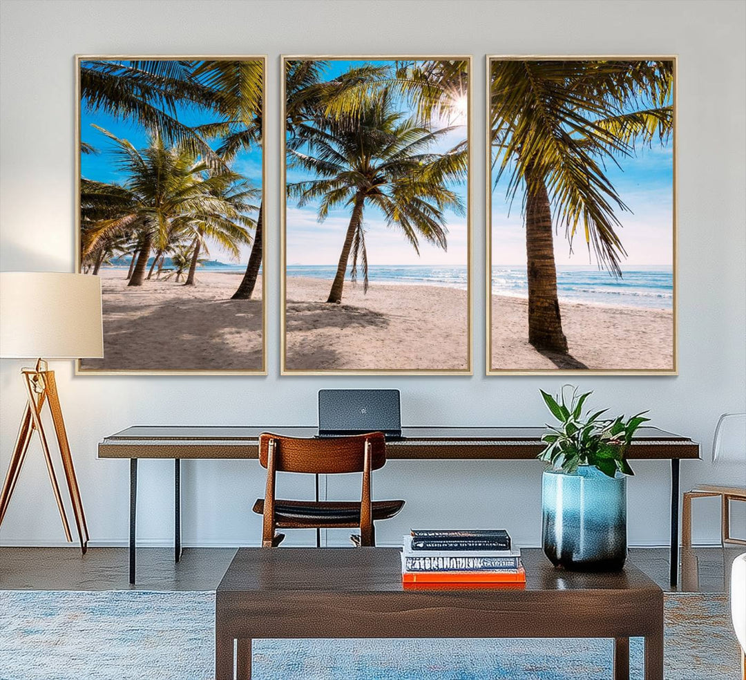 The Palm Beach Tropical Island Canvas Print is perfect wall art for a sunny beach vibe.