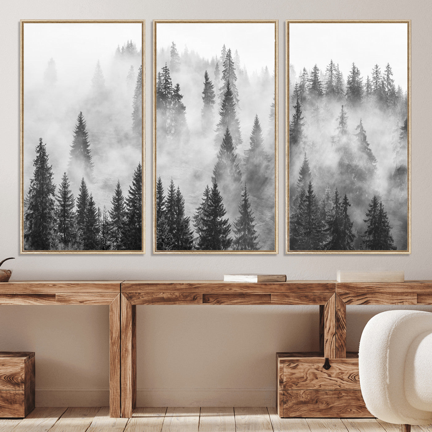 10422-MGV-CV-36X24-Forest Wall Art Print | Foggy Pine Forest Canvas Wall Art - Black and White Nature Decor for Living Room