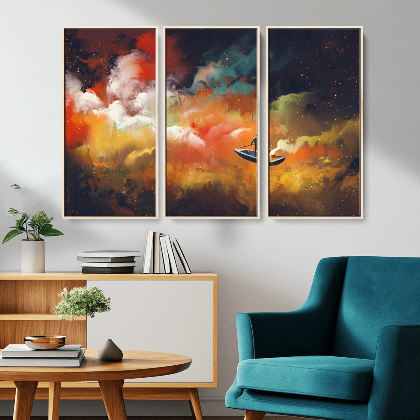 MGV-FC-48X32-3P - Surreal Space Adventure Canvas Wall Art – Dreamlike Abstract Galaxy Print – Framed and Ready to Hang for Living Room or Bedroom Decor
