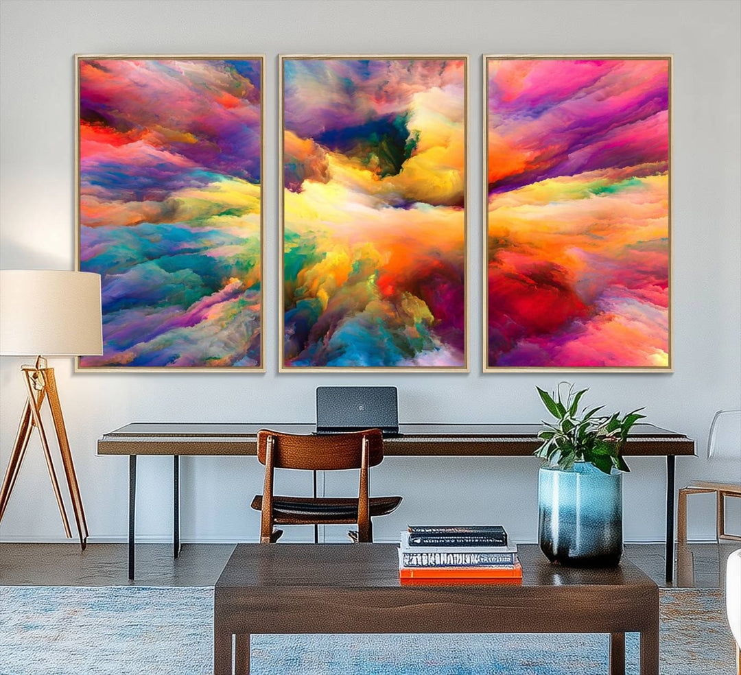 Blazing Vibrant Colors Cloud-like Wall Art Canvas Print adds flair to the space.