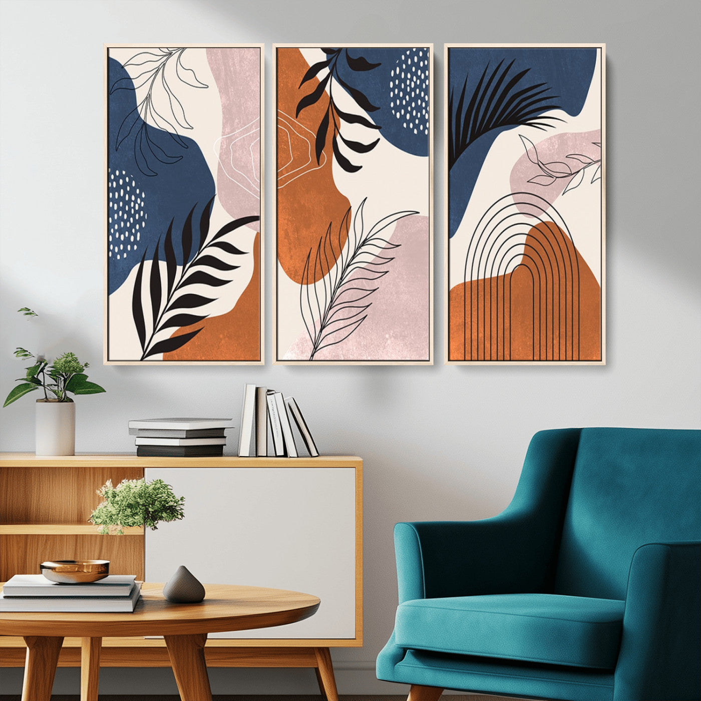 MGV-FC-48X32-3P - Boho Wall Art Canvas Print Set Mid-Century Prints Bohemian Wall Artwork Prints Boho Neutral,