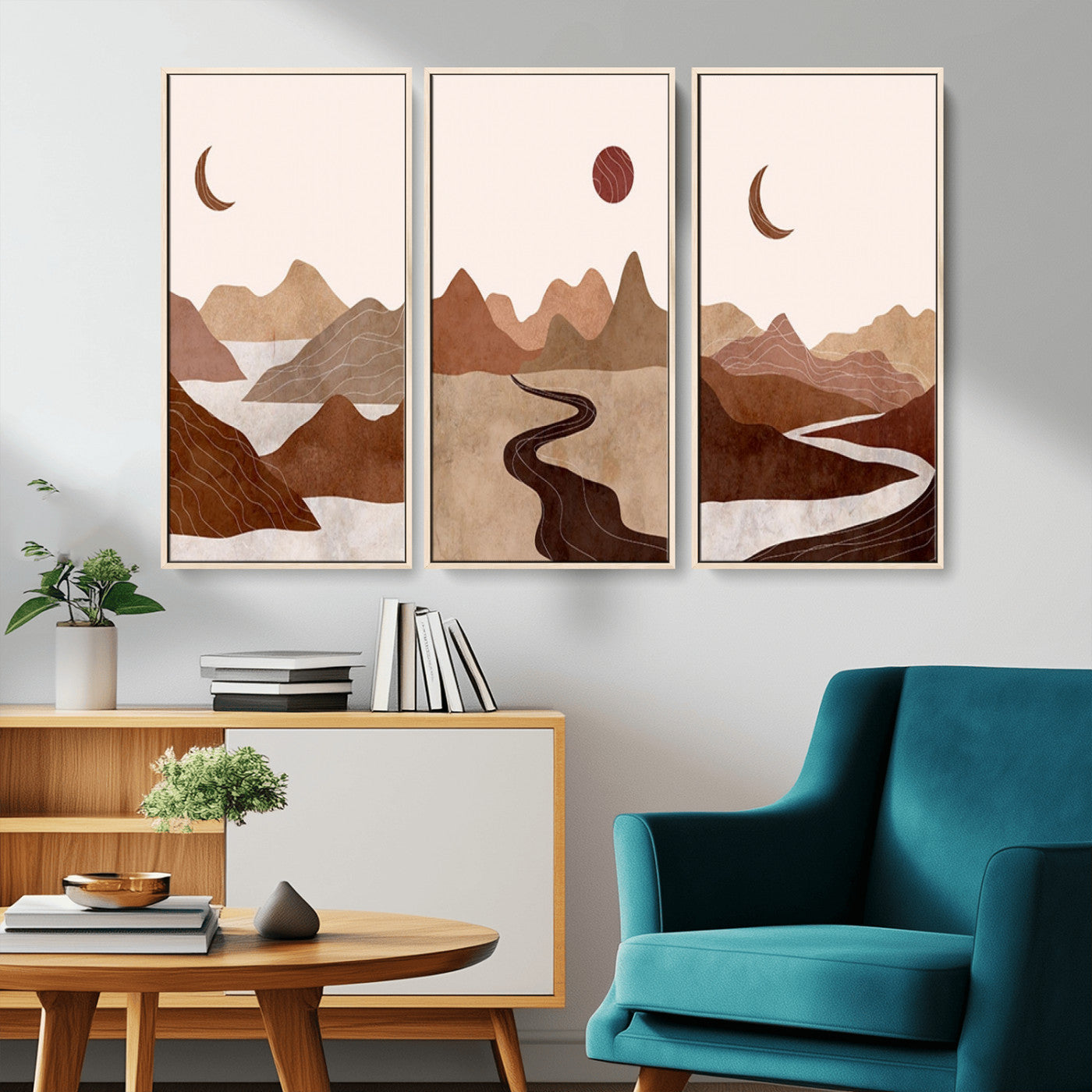 MGV-FC-48X32-3P - Boho Wall Art Canvas Print Set Mid-Century Prints Bohemian Wall Artwork Prints Boho Neutral