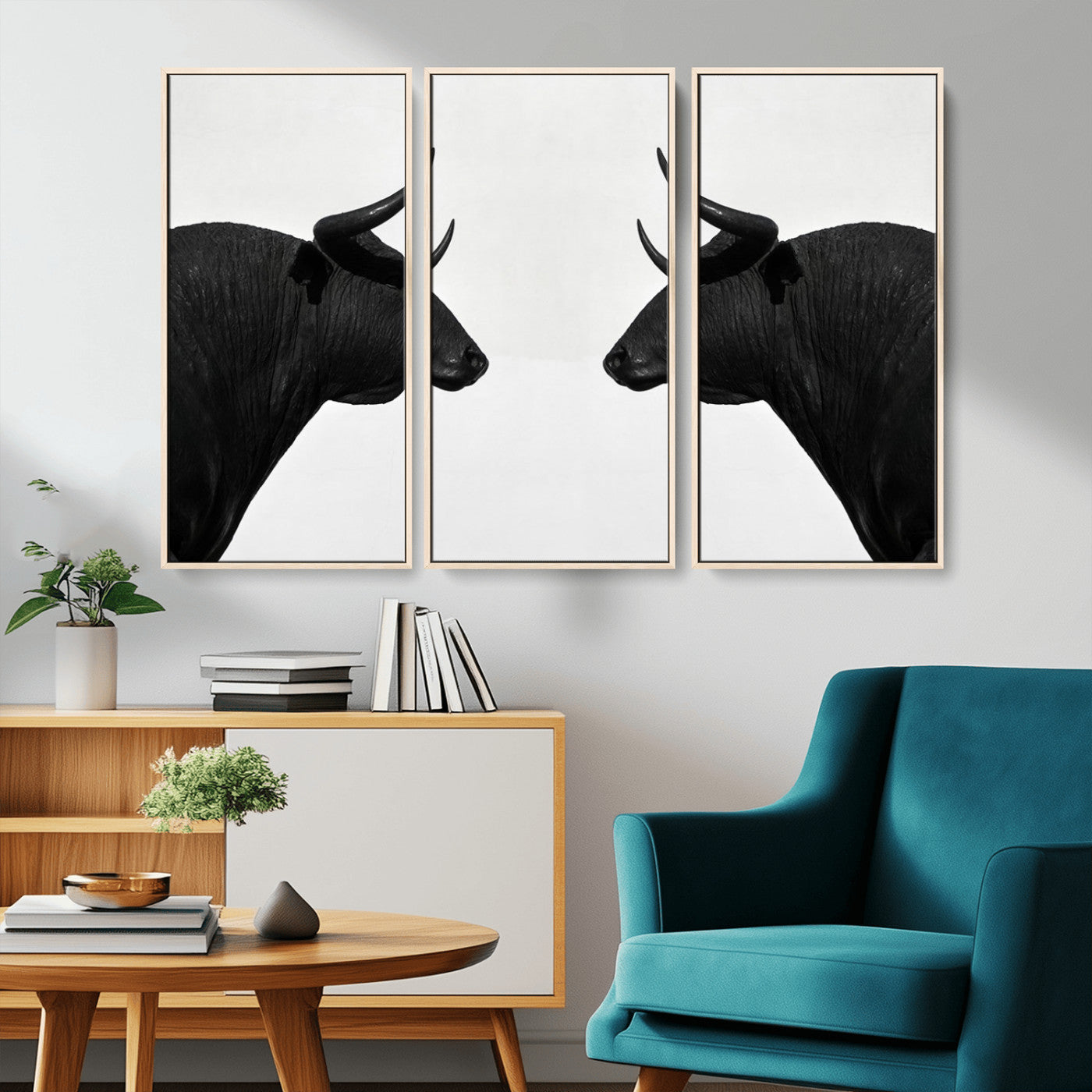 -Spanish Bull Art - Framed Black and White Bull Canvas Print for Modern Rustic Home or Office Decor