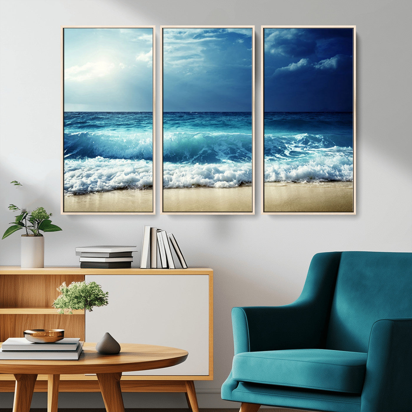 MGV-FC-48X32-3P - Majestic Ocean Wave Wall Art Canvas | 3 Panel Large Seascape Print for Living Room, Bedroom, Office Decor, Ready to Hang