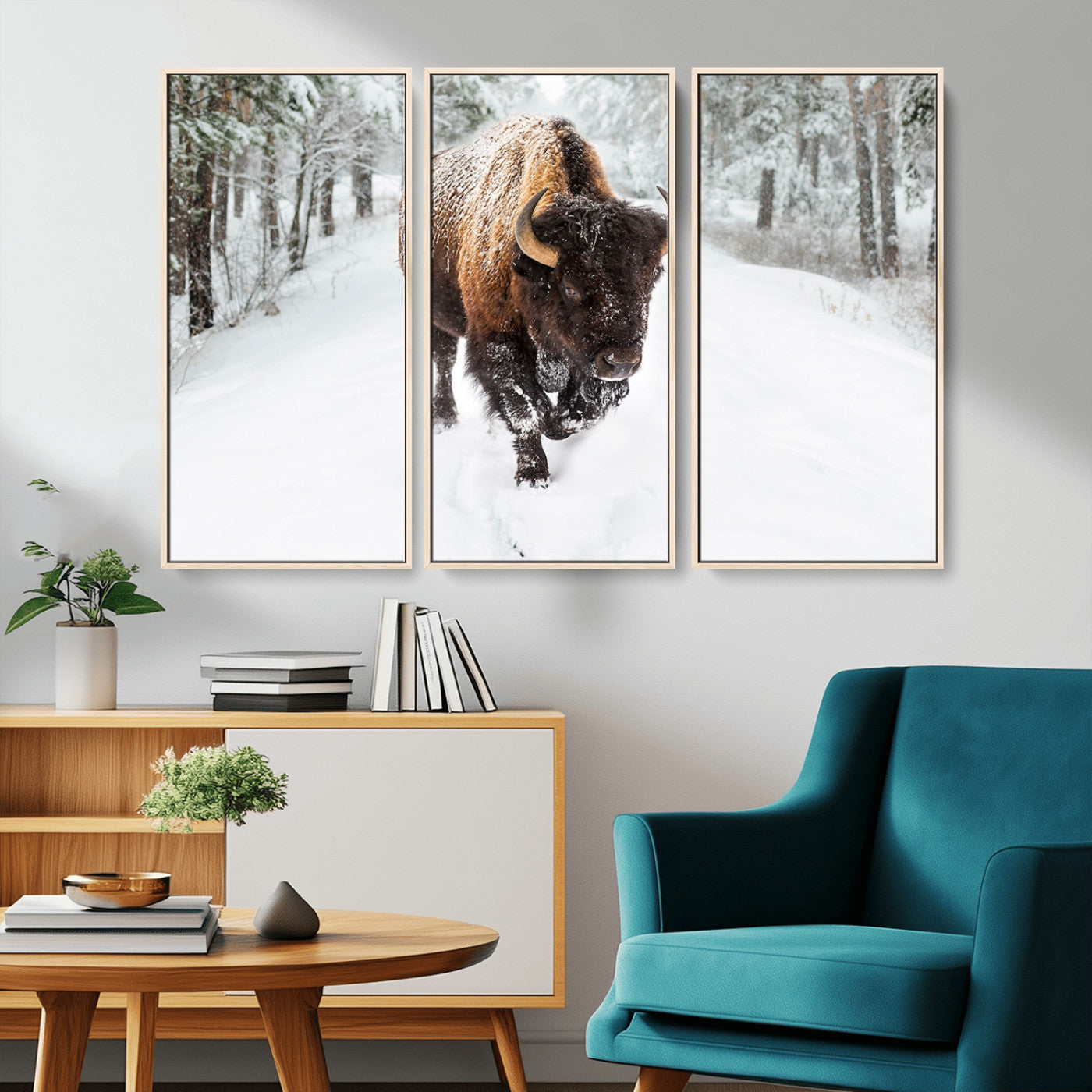 MGV-FC-48X32-3P - Bison Wall Art Canvas Print For Farmhouse, Animal Canvas Print, Wild Animal Wall Art