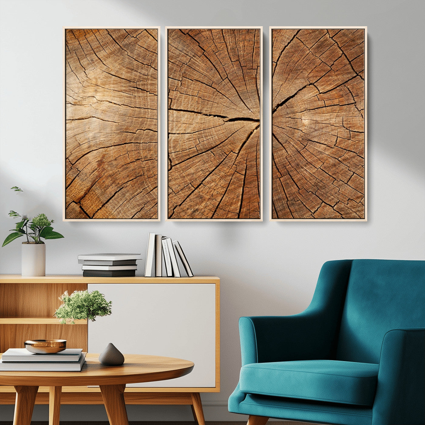 MGV-FC-48X32-3P - Tree Ring Canvas Art, Rustic Wood Grain Wall Art, Tree Slice Decor for Modern Homes, Giclee Multi-Panel Print, Tree Ring Wall Art Set