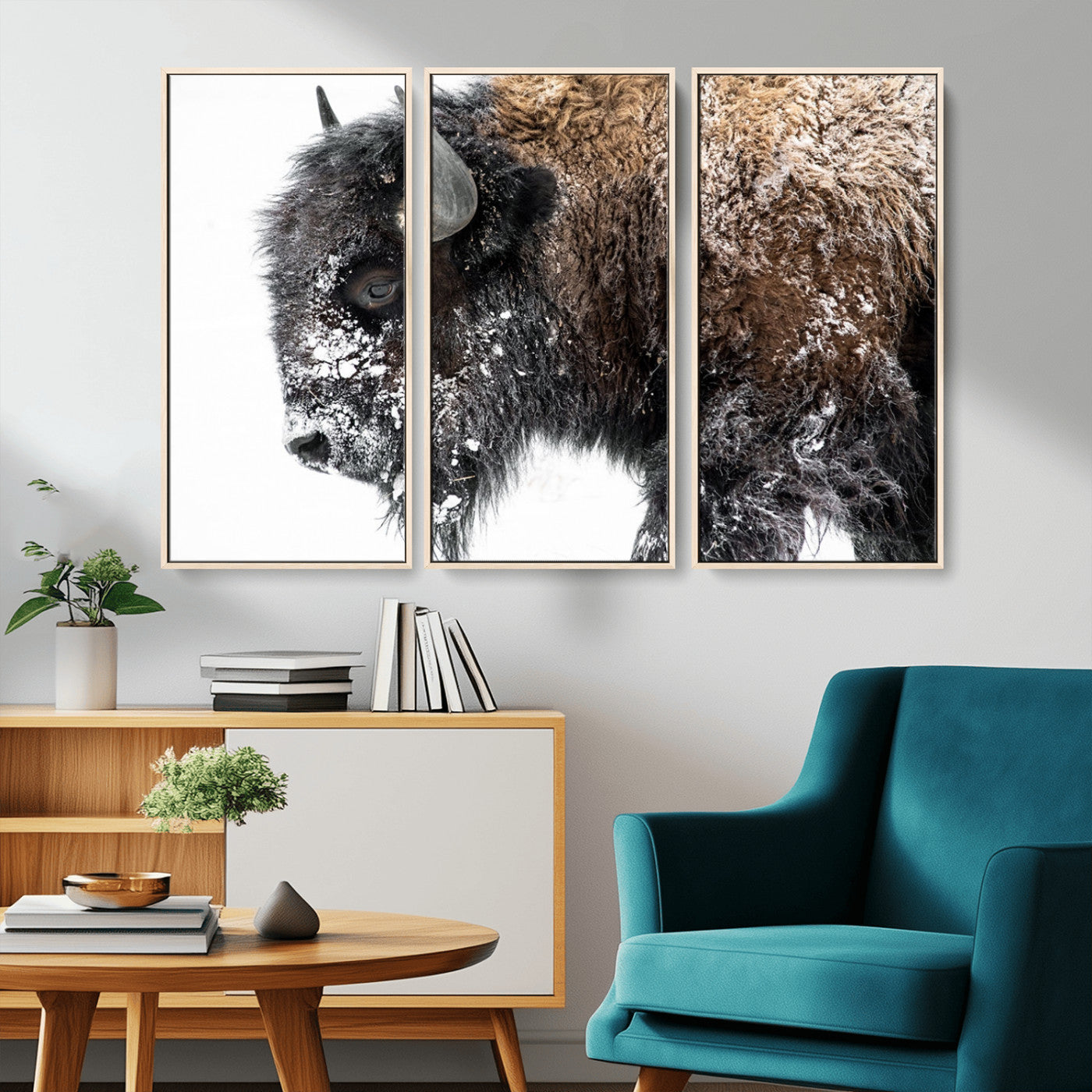 MGV-FC-48X32-3P - American Bison Wall Art Print | Buffalo Canvas Wall Art |  Framed and Ready to Hang Bison Print for Living Room or Office