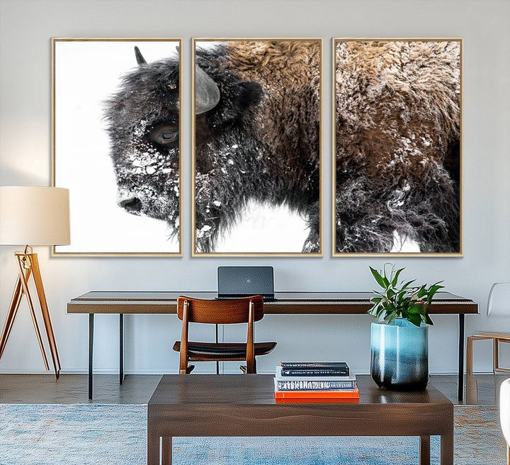 The American Bison Wall Art Print is prominently displayed on the wall.