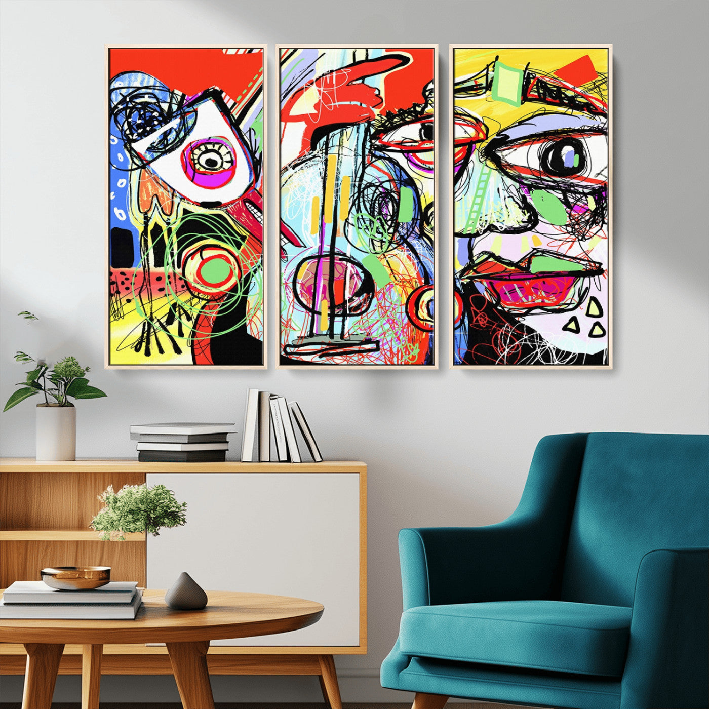 MGV-FC-48X32-3P - Picasso Style Art Abstract Canvas Wall Art Print , Colorful Abstract Artwork