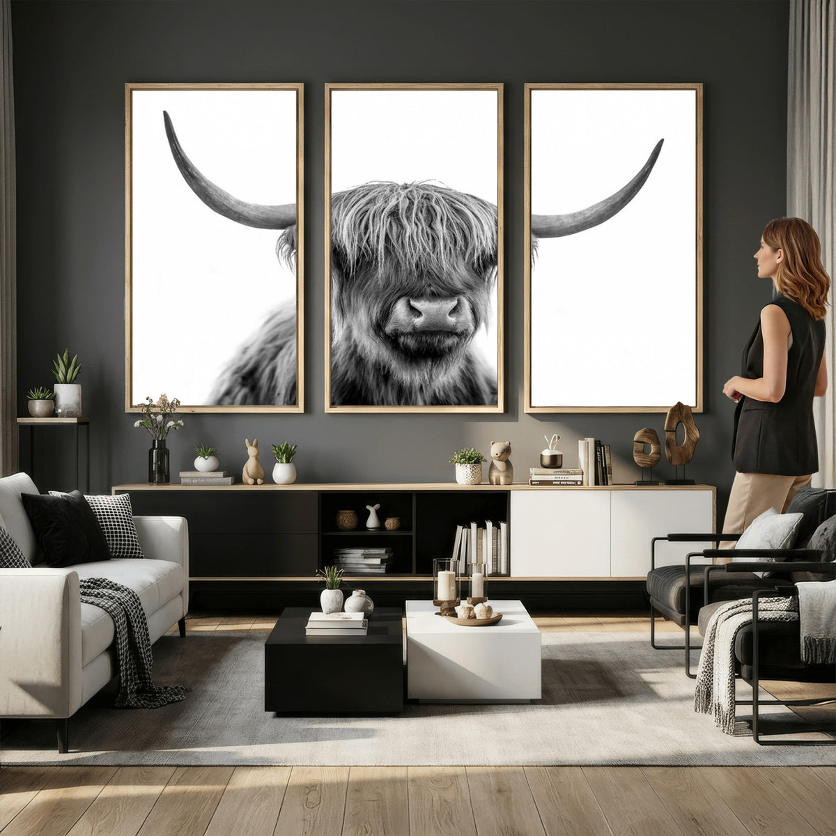 75503-_Poster-30x20 - Scottish Highland Cow Cattle Art Print Wall Art Canvas Print for Farmhouse Decor, Framed Scottish