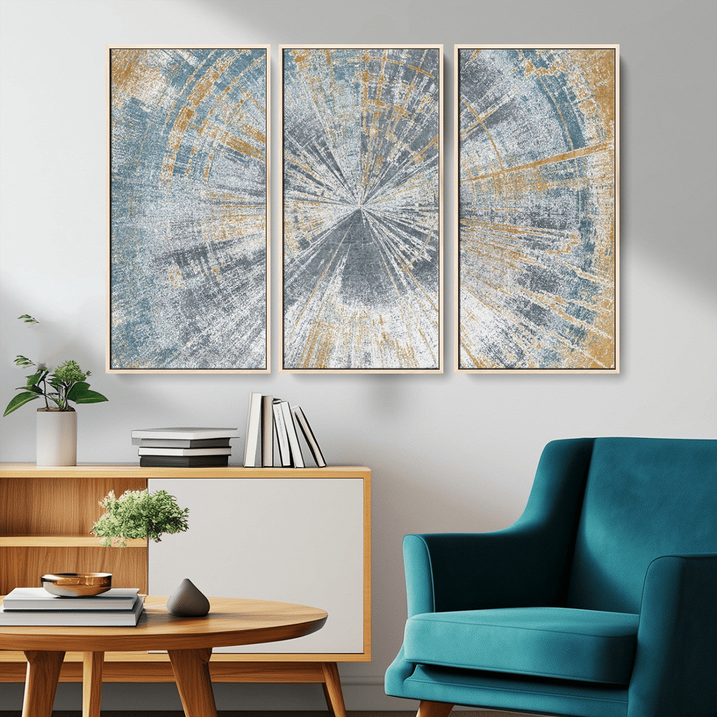 MGV-FC-48X32-3P - Radiant Abstract Wood Rings Canvas Art – Modern Triptych Wall Decor for Living Room or Farmhouse Decor