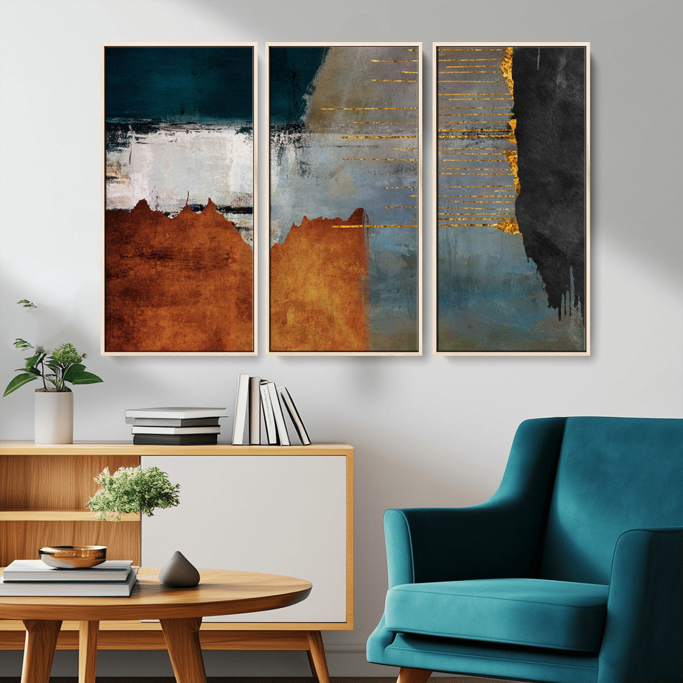 MGV-FC-48X32-3P - Modern Abstract Canvas Art Canvas Print - Framed and Ready to Hang Artwork for Contemporary Living Room or Office Decor