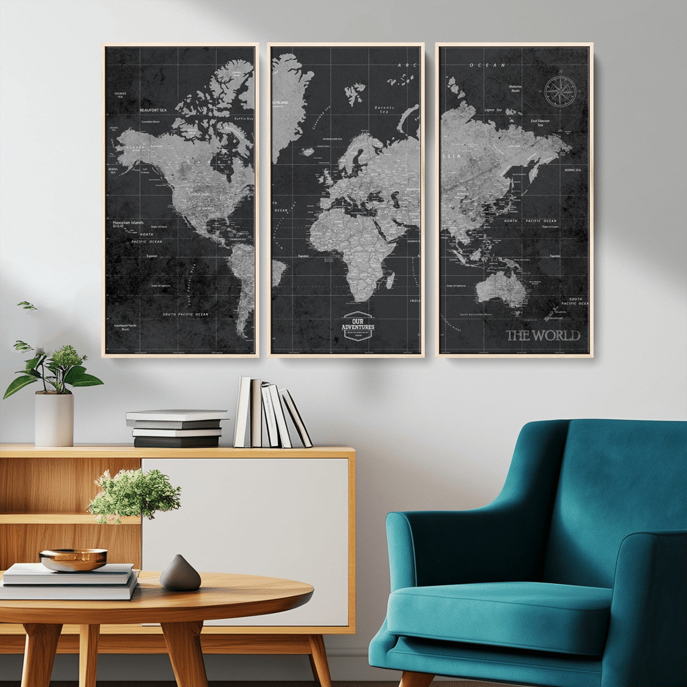 MGV-FC-48X32-3P - Push Pin World Map Canvas Print – Framed Wall Art for Couples to Track Their Travels – Anniversary